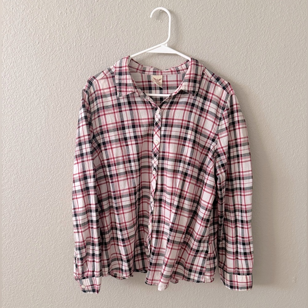 Red and Black Button Down Plaid